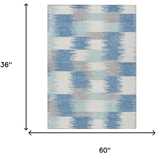 Denim Blue And Blue Geometric Washable Indoor Outdoor Area Rug Photo 6