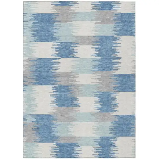 Denim Blue And Blue Geometric Washable Indoor Outdoor Area Rug Photo 1