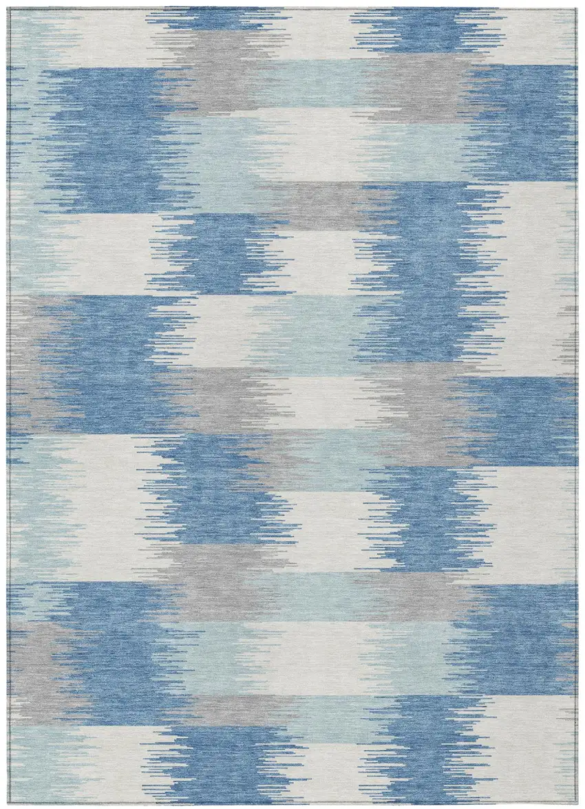 Denim Blue And Blue Geometric Washable Indoor Outdoor Area Rug Photo 1
