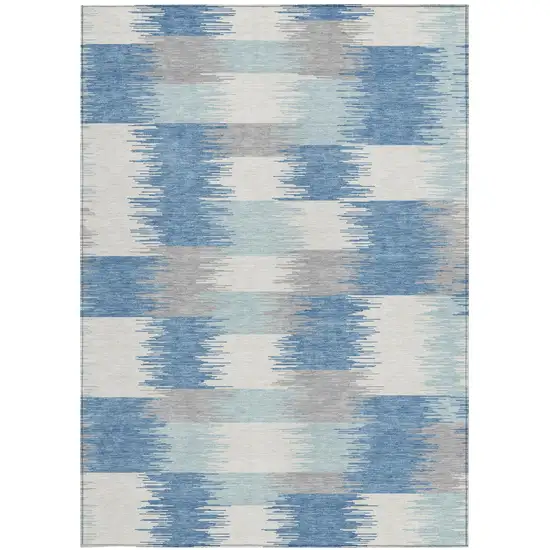 Denim Blue And Blue Geometric Washable Indoor Outdoor Area Rug Photo 3