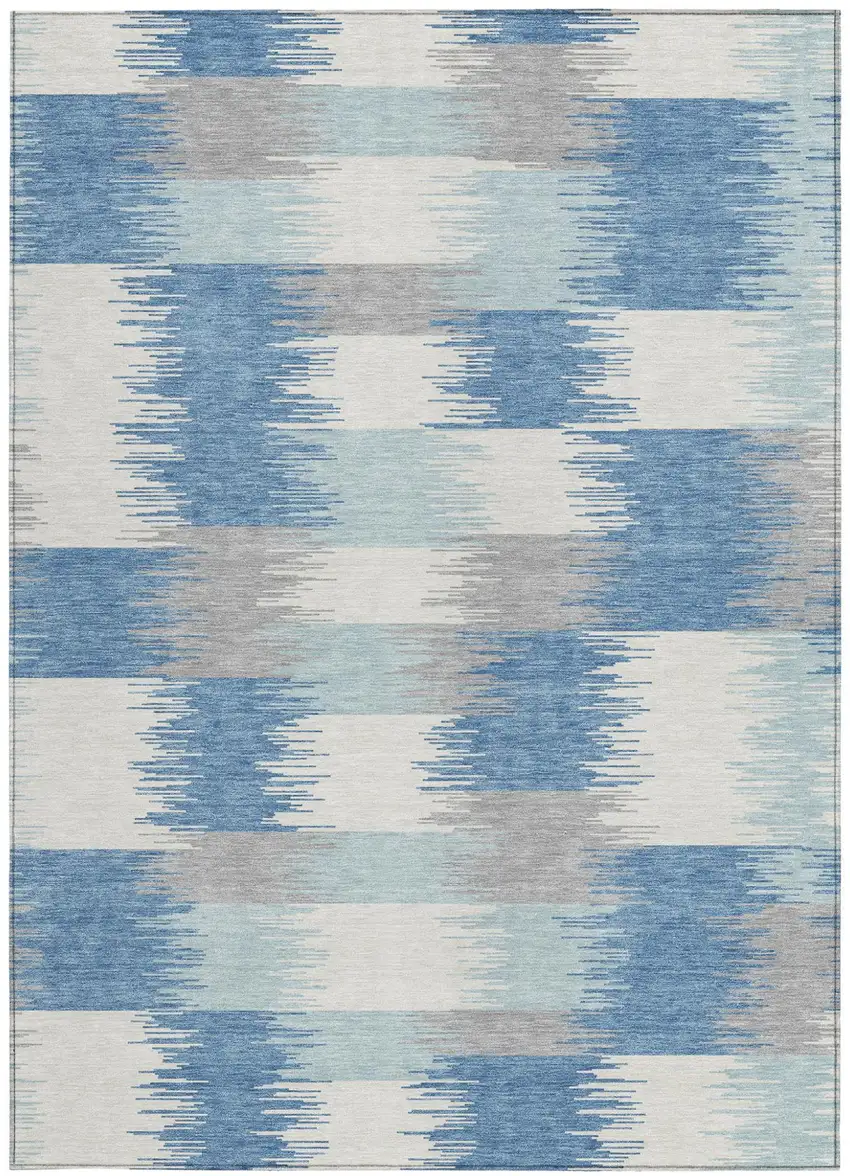Denim Blue And Blue Geometric Washable Indoor Outdoor Area Rug Photo 3