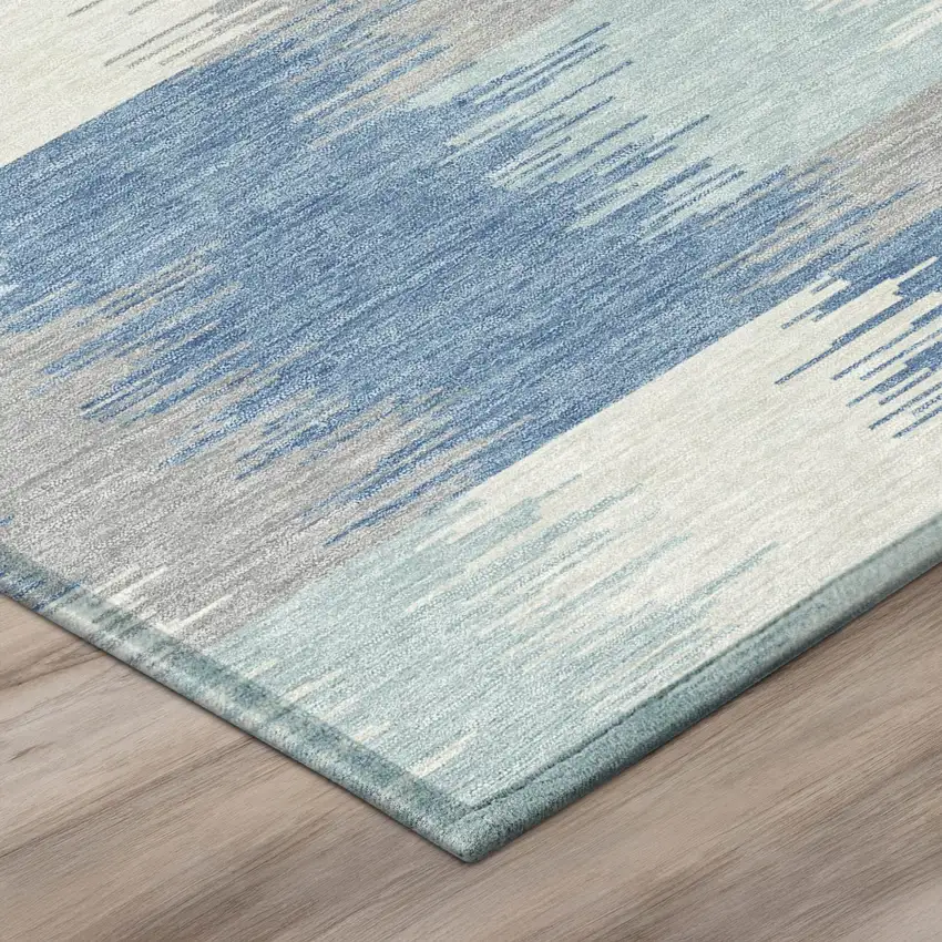 Denim Blue And Blue Geometric Washable Indoor Outdoor Area Rug Photo 4