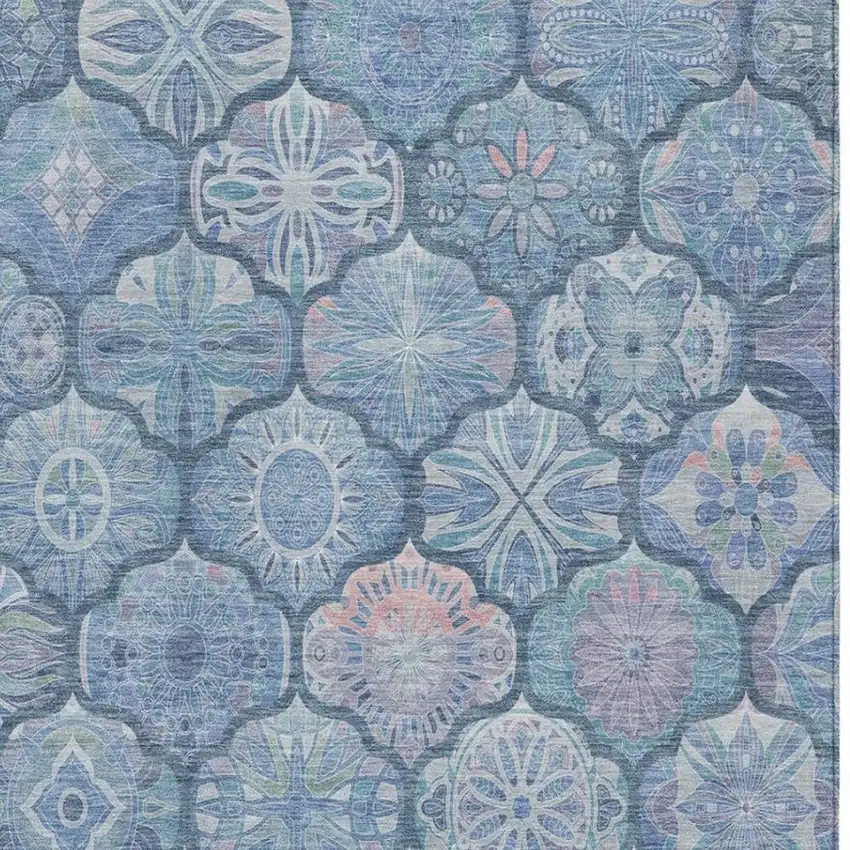 Denim Blue And Blue Ogee Washable Indoor Outdoor Area Rug Photo 6