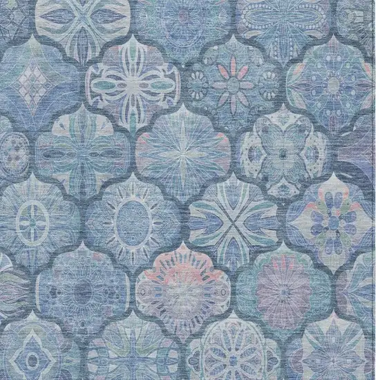 Denim Blue And Blue Ogee Washable Indoor Outdoor Area Rug Photo 6