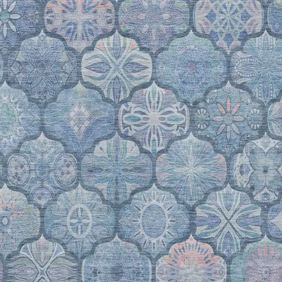 Denim Blue And Blue Ogee Washable Indoor Outdoor Area Rug Photo 9