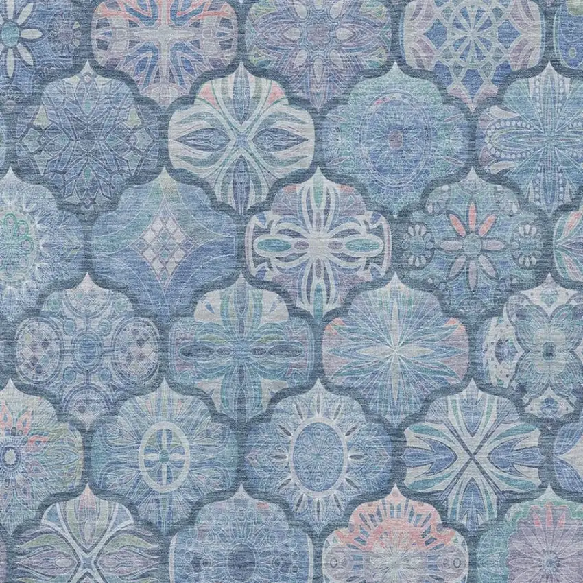 Denim Blue And Blue Ogee Washable Indoor Outdoor Area Rug Photo 9
