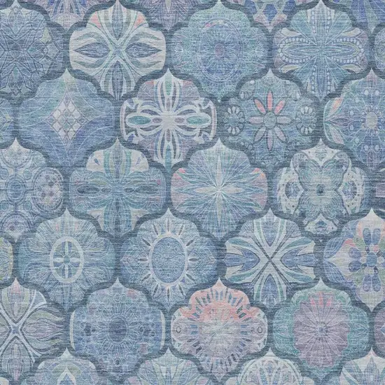 Denim Blue And Blue Ogee Washable Indoor Outdoor Area Rug Photo 8