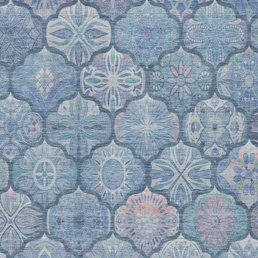 Denim Blue And Blue Ogee Washable Indoor Outdoor Area Rug Photo 8