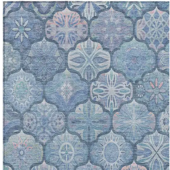 Denim Blue And Blue Ogee Washable Indoor Outdoor Area Rug Photo 4