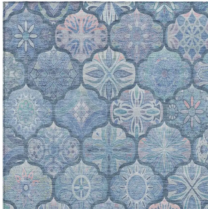 Denim Blue And Blue Ogee Washable Indoor Outdoor Area Rug Photo 4