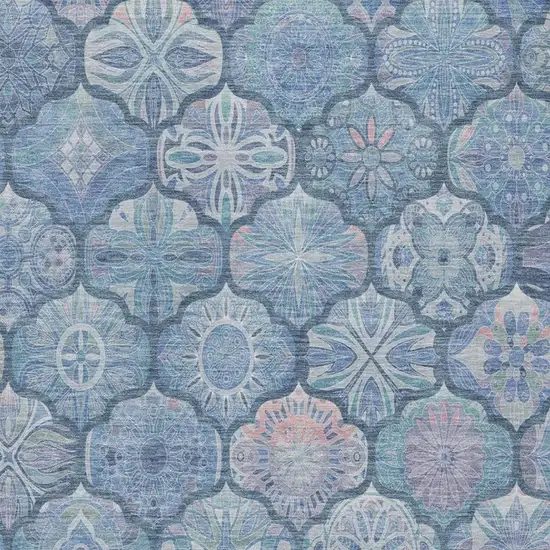 Denim Blue And Blue Ogee Washable Indoor Outdoor Area Rug Photo 7