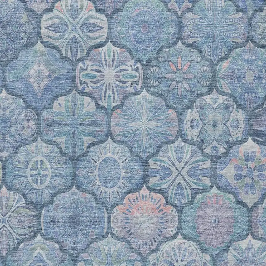Denim Blue And Blue Ogee Washable Indoor Outdoor Area Rug Photo 7