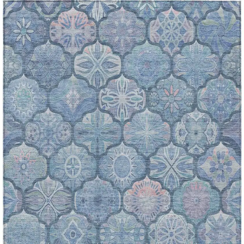 Denim Blue And Blue Ogee Washable Indoor Outdoor Area Rug Photo 1