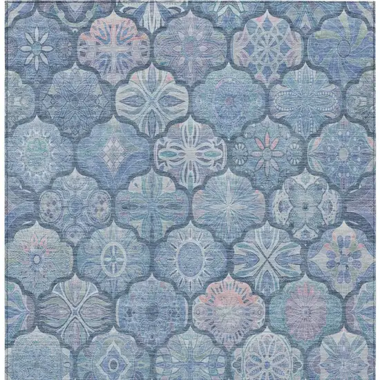 Denim Blue And Blue Ogee Washable Indoor Outdoor Area Rug Photo 1