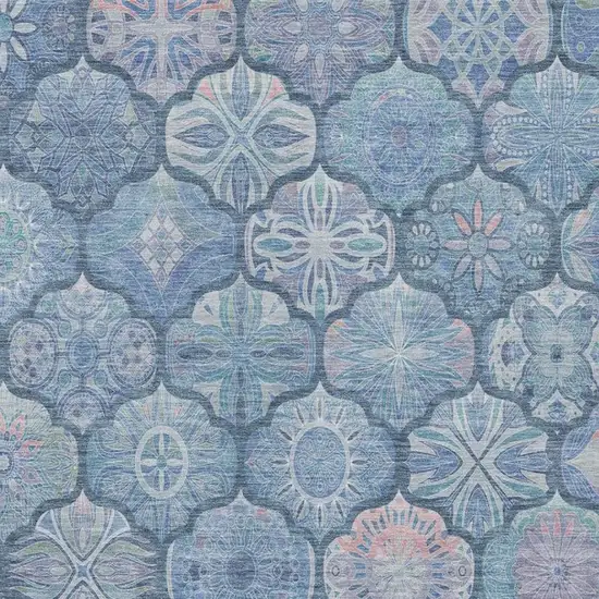 Denim Blue And Blue Ogee Washable Indoor Outdoor Area Rug Photo 5