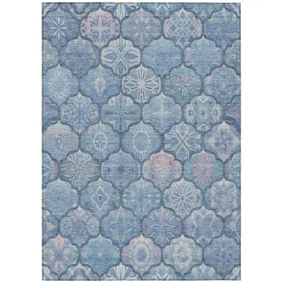Denim Blue And Blue Ogee Washable Indoor Outdoor Area Rug Photo 3