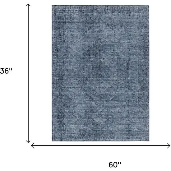 Denim Blue And Blue Oriental Washable Indoor Outdoor Area Rug Photo 7