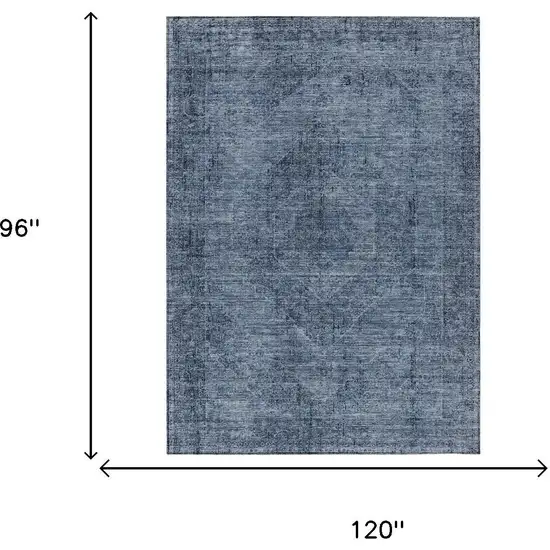 Denim Blue And Blue Oriental Washable Indoor Outdoor Area Rug Photo 7