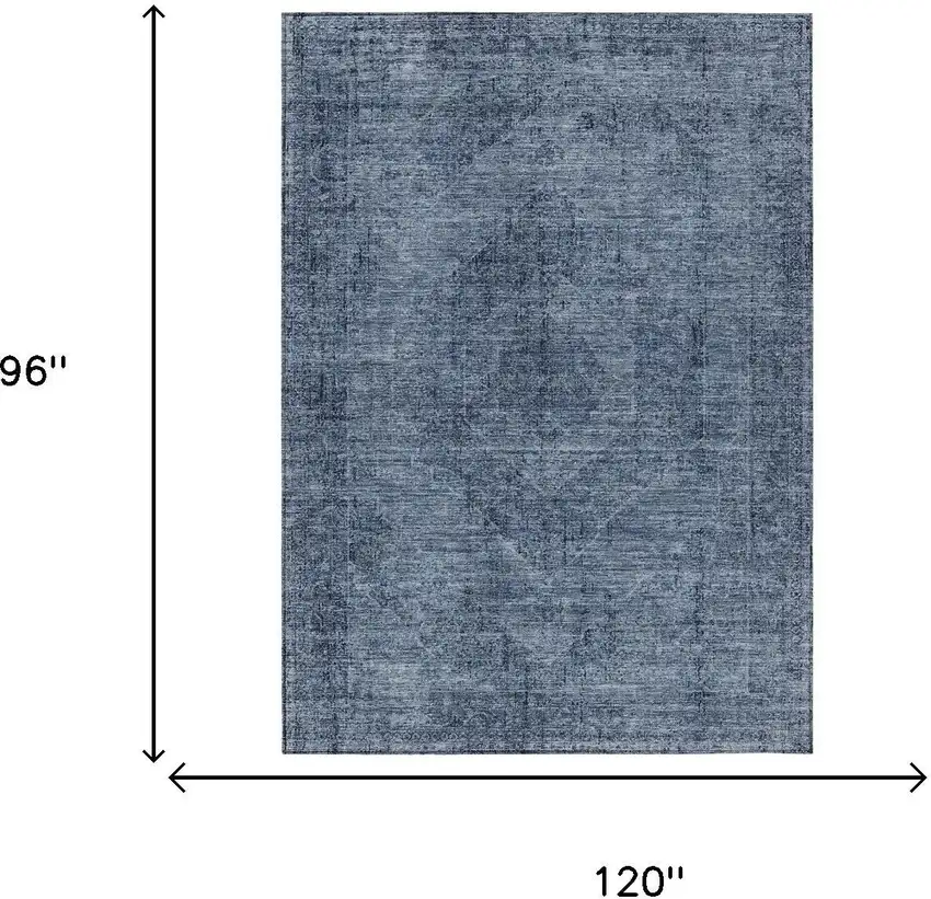 Denim Blue And Blue Oriental Washable Indoor Outdoor Area Rug Photo 7