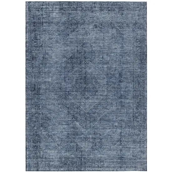 Denim Blue And Blue Oriental Washable Indoor Outdoor Area Rug Photo 2