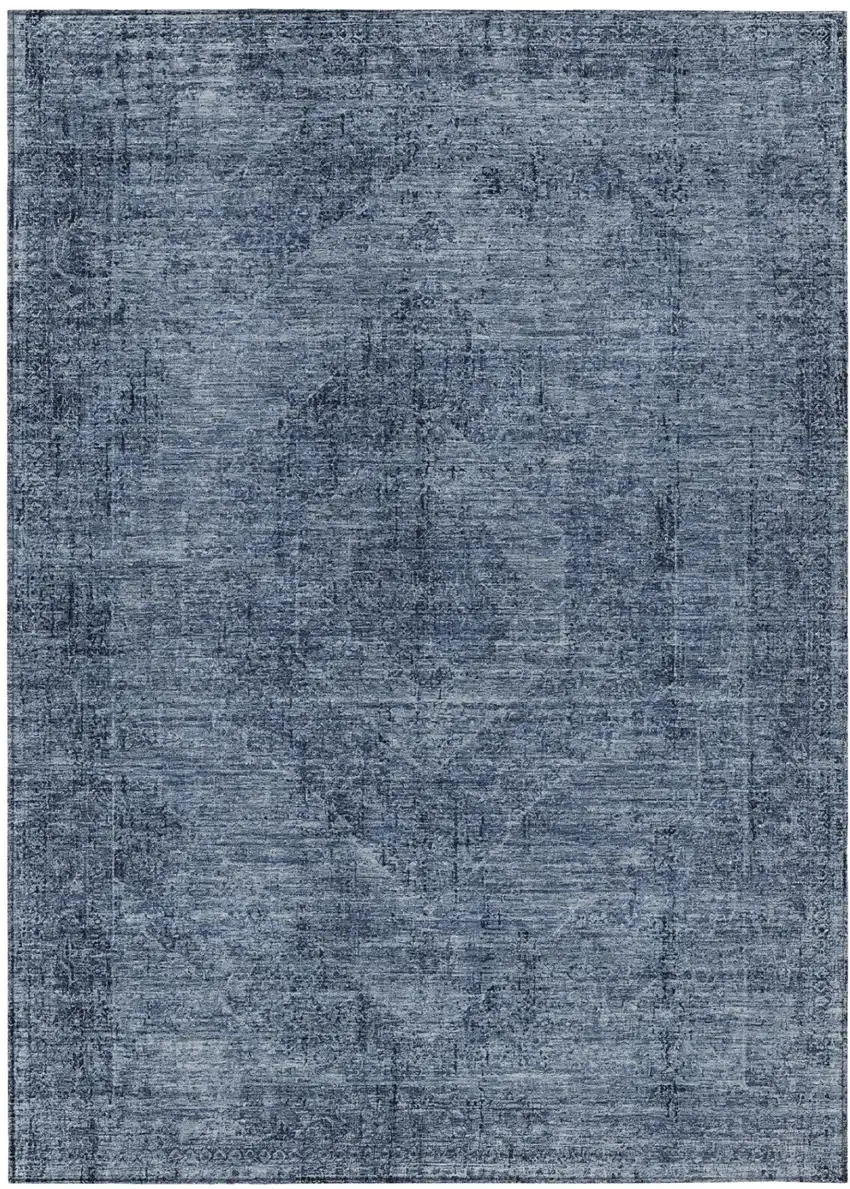 Denim Blue And Blue Oriental Washable Indoor Outdoor Area Rug Photo 2