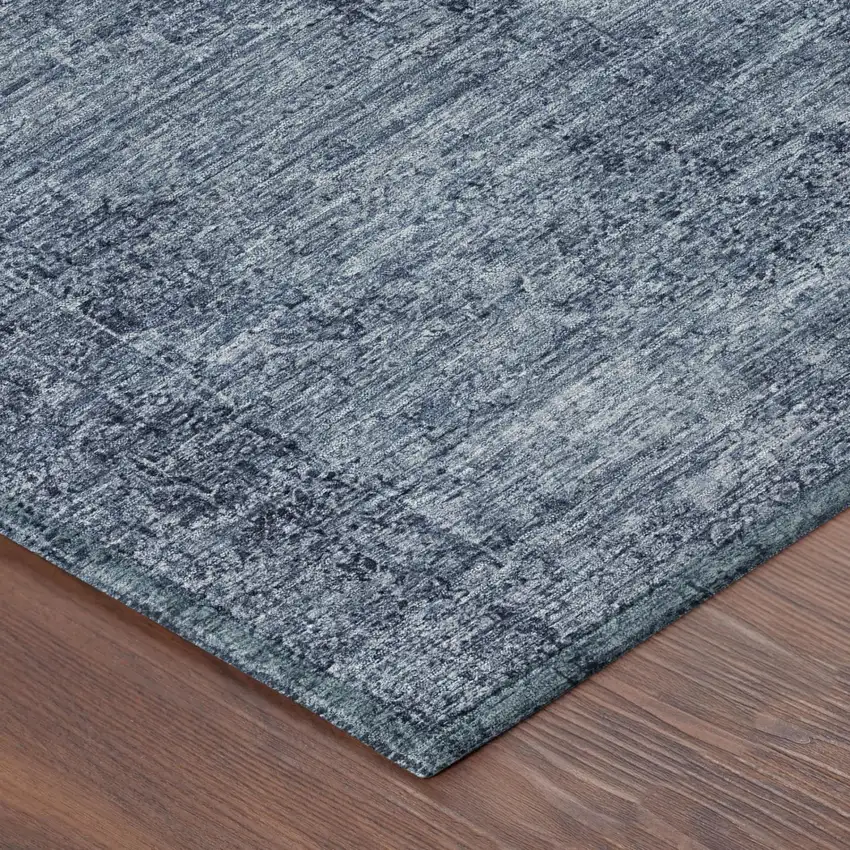 Denim Blue And Blue Oriental Washable Indoor Outdoor Area Rug Photo 5