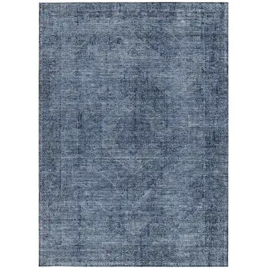 Denim Blue And Blue Oriental Washable Indoor Outdoor Area Rug Photo 4
