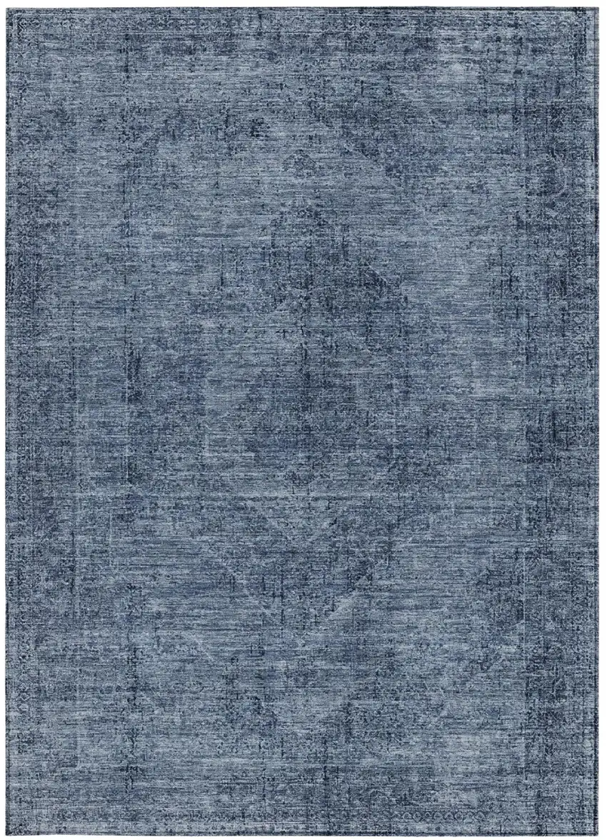 Denim Blue And Blue Oriental Washable Indoor Outdoor Area Rug Photo 4
