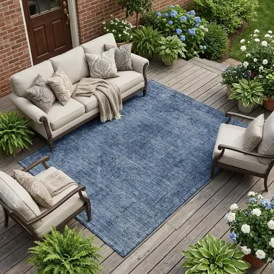 Denim Blue And Blue Oriental Washable Indoor Outdoor Area Rug Photo 1