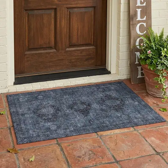 Denim Blue And Blue Oriental Washable Indoor Outdoor Area Rug Photo 1
