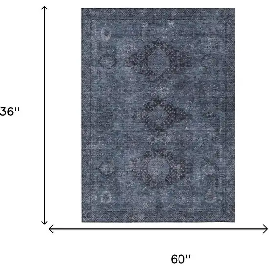Denim Blue And Blue Oriental Washable Indoor Outdoor Area Rug Photo 5