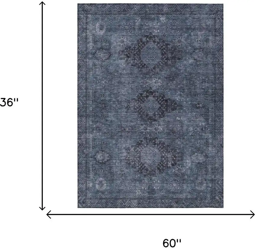 Denim Blue And Blue Oriental Washable Indoor Outdoor Area Rug Photo 5