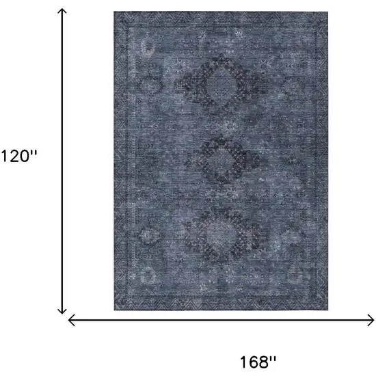 Denim Blue And Blue Oriental Washable Indoor Outdoor Area Rug Photo 5
