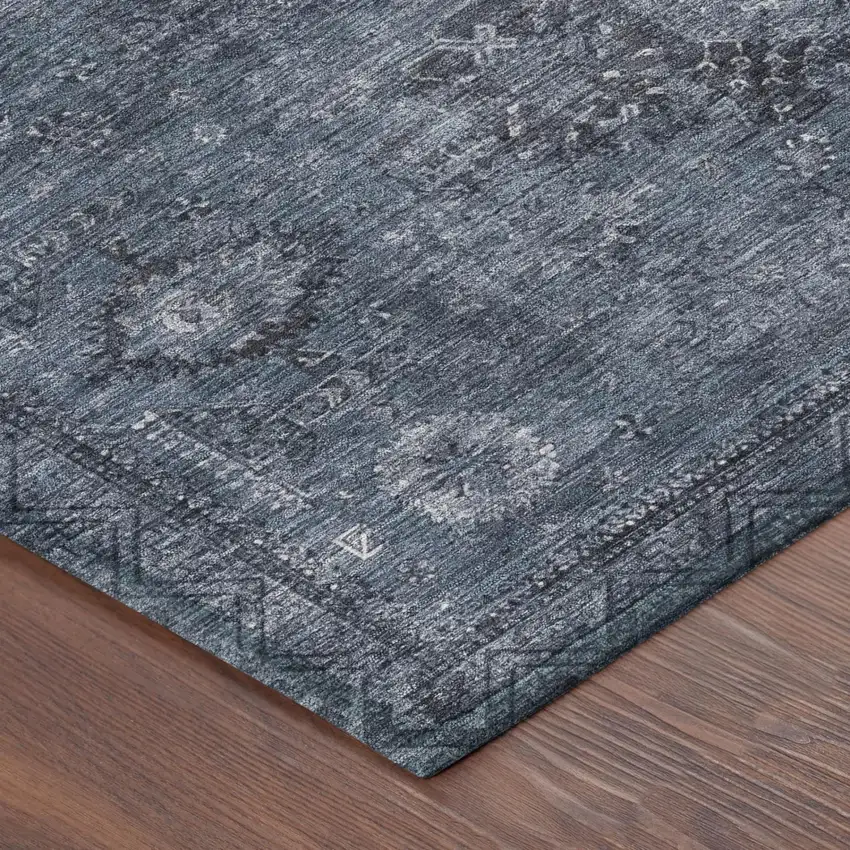 Denim Blue And Blue Oriental Washable Indoor Outdoor Area Rug Photo 3
