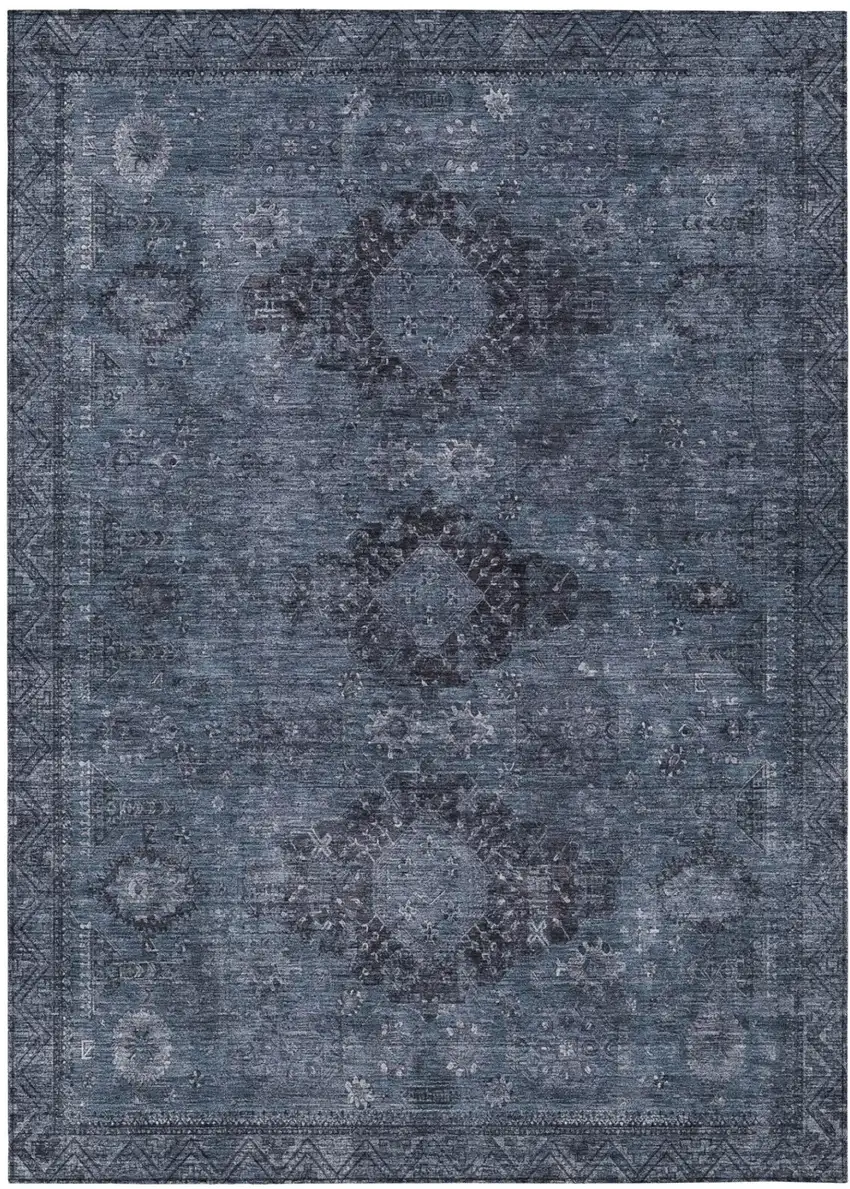Denim Blue And Blue Oriental Washable Indoor Outdoor Area Rug Photo 2