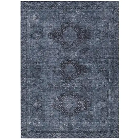 Denim Blue And Blue Oriental Washable Indoor Outdoor Area Rug Photo 2