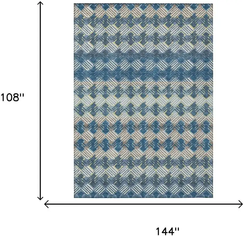 Denim Blue And Blue Striped Washable Indoor Outdoor Area Rug Photo 5