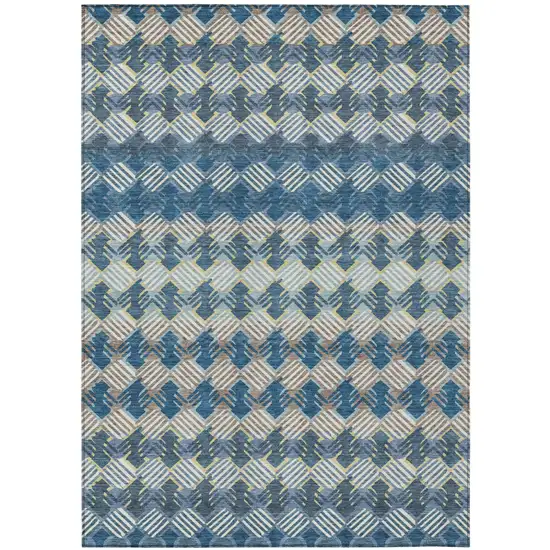 Denim Blue And Blue Striped Washable Indoor Outdoor Area Rug Photo 2