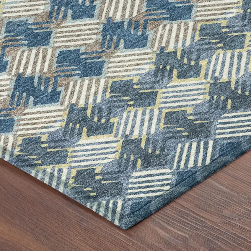 Denim Blue And Blue Striped Washable Indoor Outdoor Area Rug Photo 3