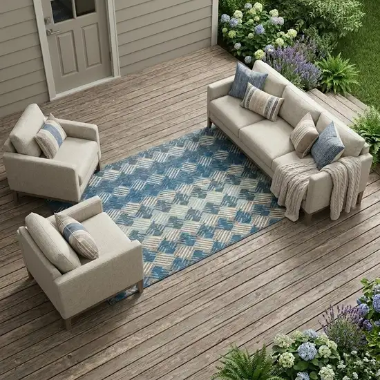 Denim Blue And Blue Striped Washable Indoor Outdoor Area Rug Photo 1
