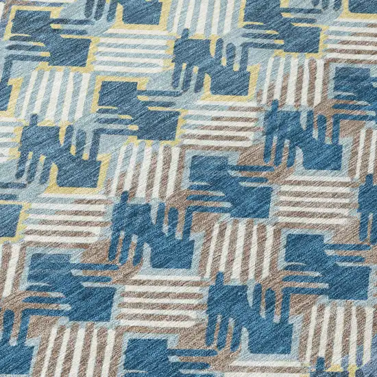 Denim Blue And Blue Striped Washable Indoor Outdoor Area Rug Photo 4
