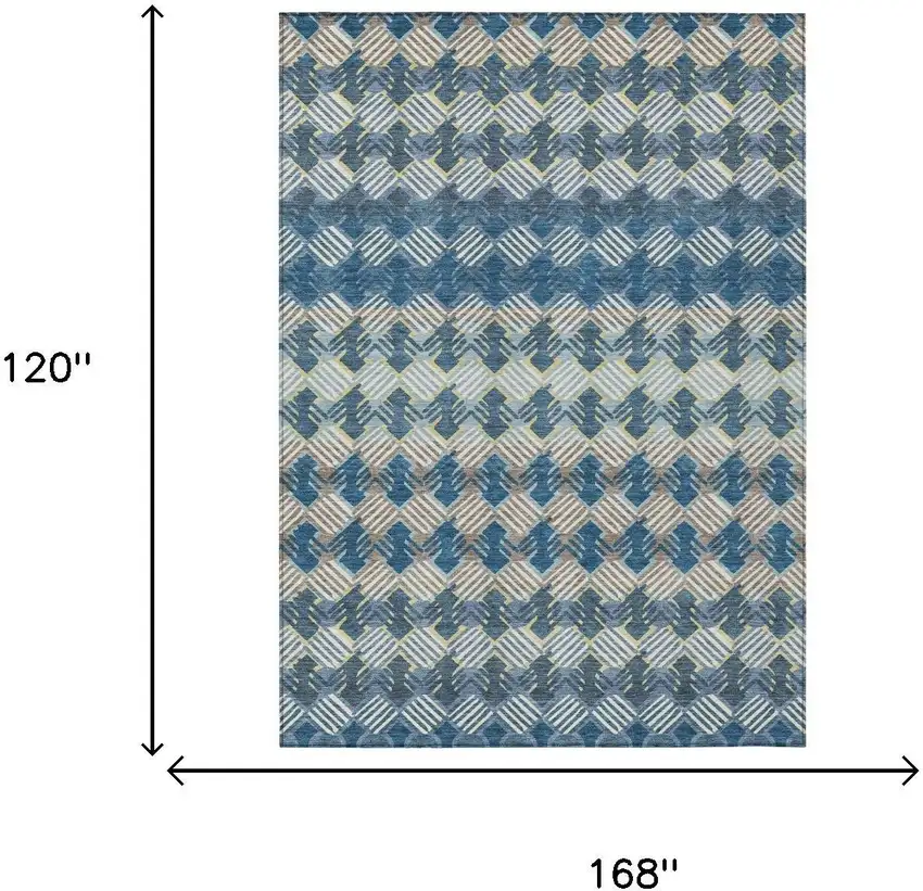 Denim Blue And Blue Striped Washable Indoor Outdoor Area Rug Photo 5