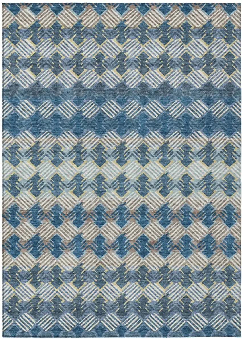 Denim Blue And Blue Striped Washable Indoor Outdoor Area Rug Photo 2