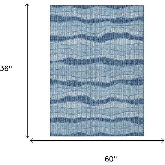 Denim Blue And Blue Striped Washable Indoor Outdoor Area Rug Photo 5