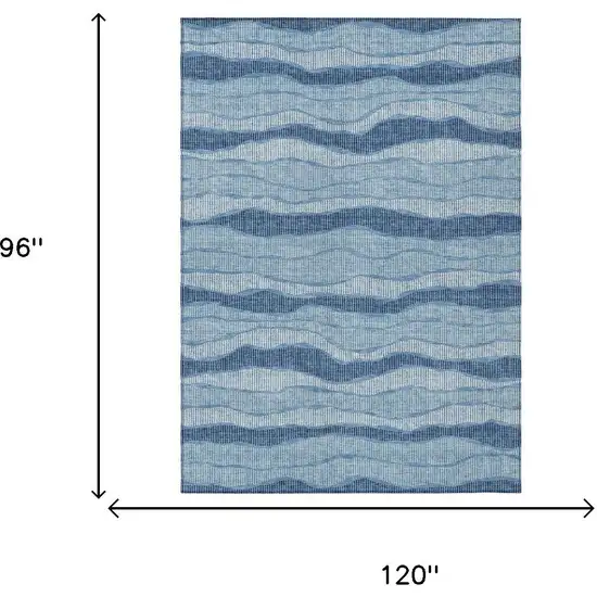 Denim Blue And Blue Striped Washable Indoor Outdoor Area Rug Photo 5