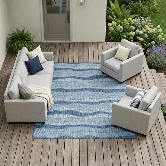 Denim Blue And Blue Striped Washable Indoor Outdoor Area Rug Photo 1