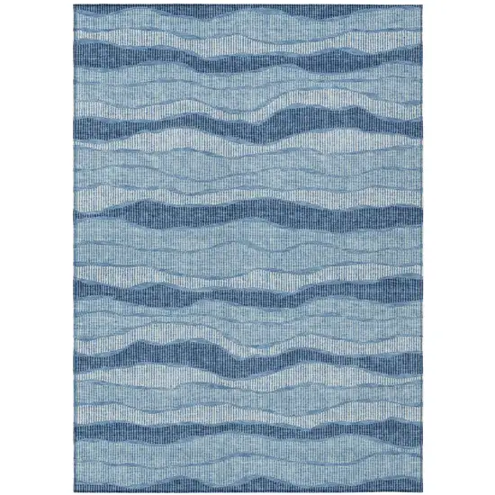 Denim Blue And Blue Striped Washable Indoor Outdoor Area Rug Photo 2