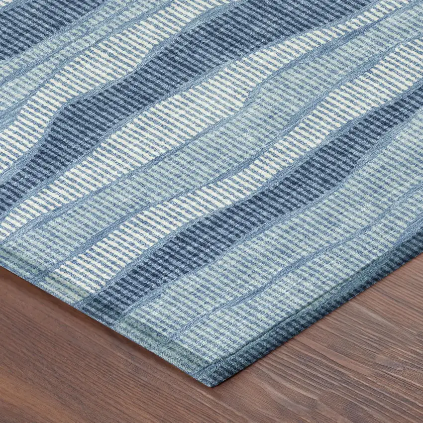 Denim Blue And Blue Striped Washable Indoor Outdoor Area Rug Photo 3
