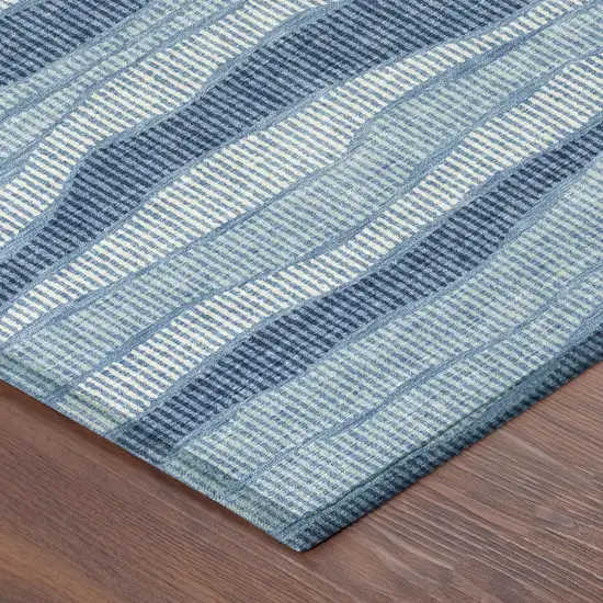 Denim Blue And Blue Striped Washable Indoor Outdoor Area Rug Photo 3