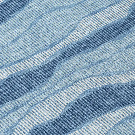 Denim Blue And Blue Striped Washable Indoor Outdoor Area Rug Photo 4